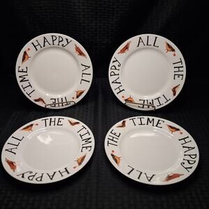 Vintage Renowned Artist Nancy Thomas Folk Art Plates Set 4 "Happy All The Time"